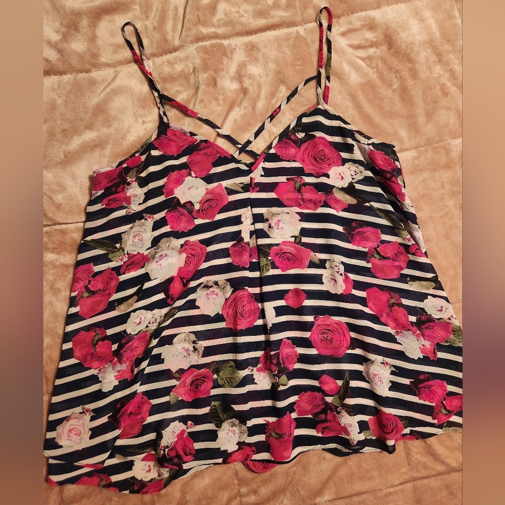 Like New Guess Floral Striped Women's Tank Top Size Large